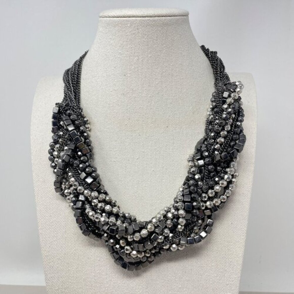 Multi-Strand Twisted Beads Necklace Chunky Statement Dark Goth Whimsigoth Black